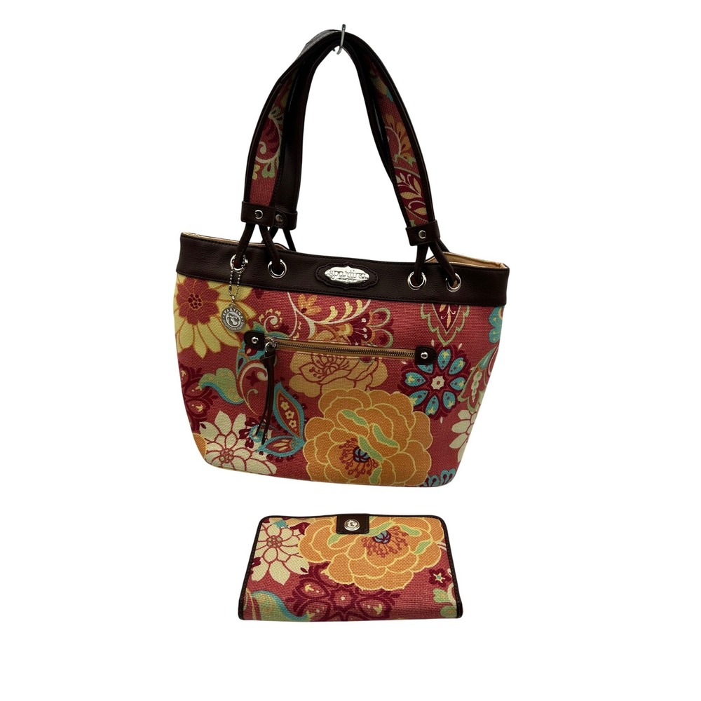 Spartina 449 Daufuskie Island Tote and Wallet Set Womens Medium Red Floral Linen